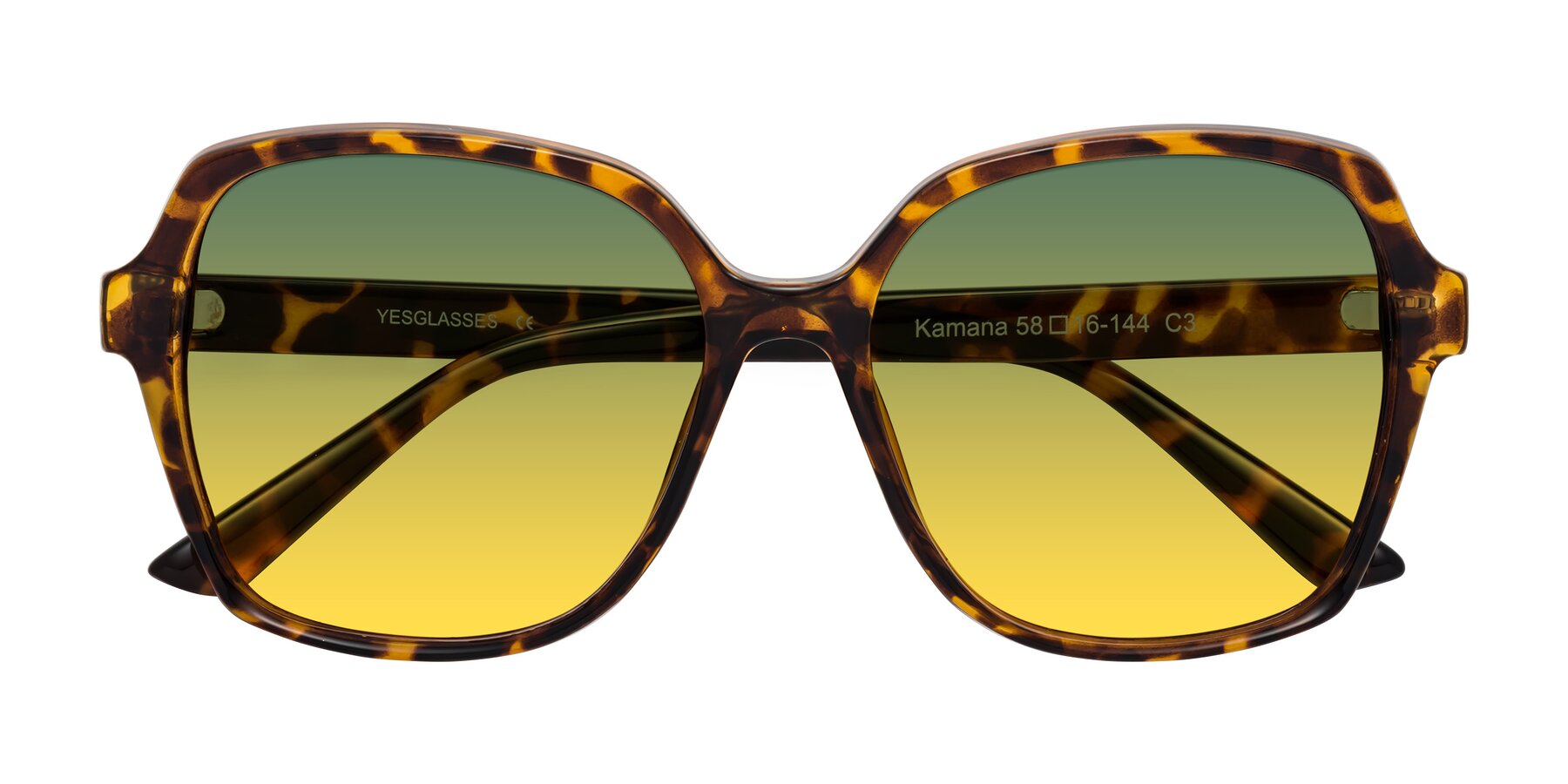 Folded Front of Kamana in Tortoise with Green / Yellow Gradient Lenses