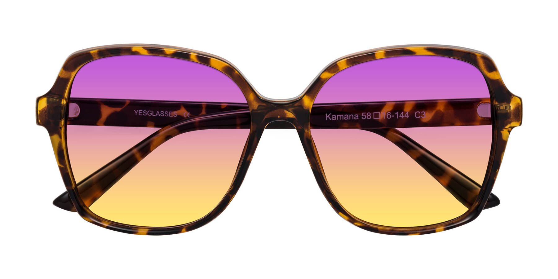 Folded Front of Kamana in Tortoise with Purple / Yellow Gradient Lenses