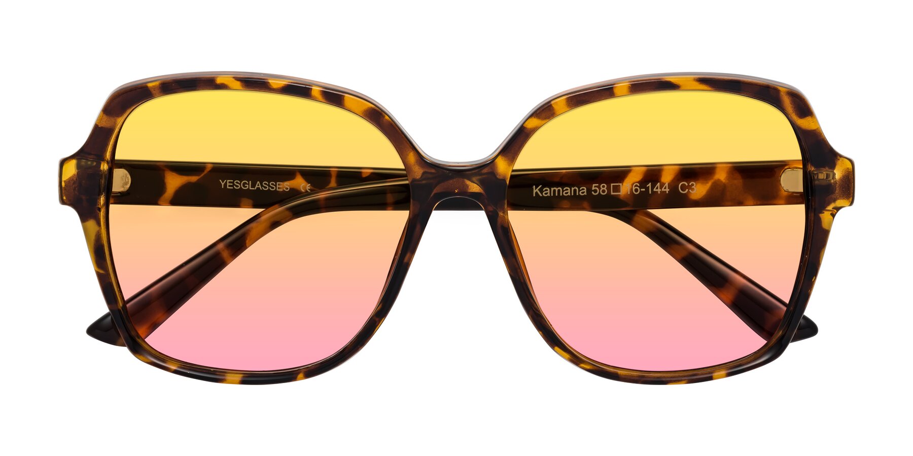 Folded Front of Kamana in Tortoise with Yellow / Pink Gradient Lenses
