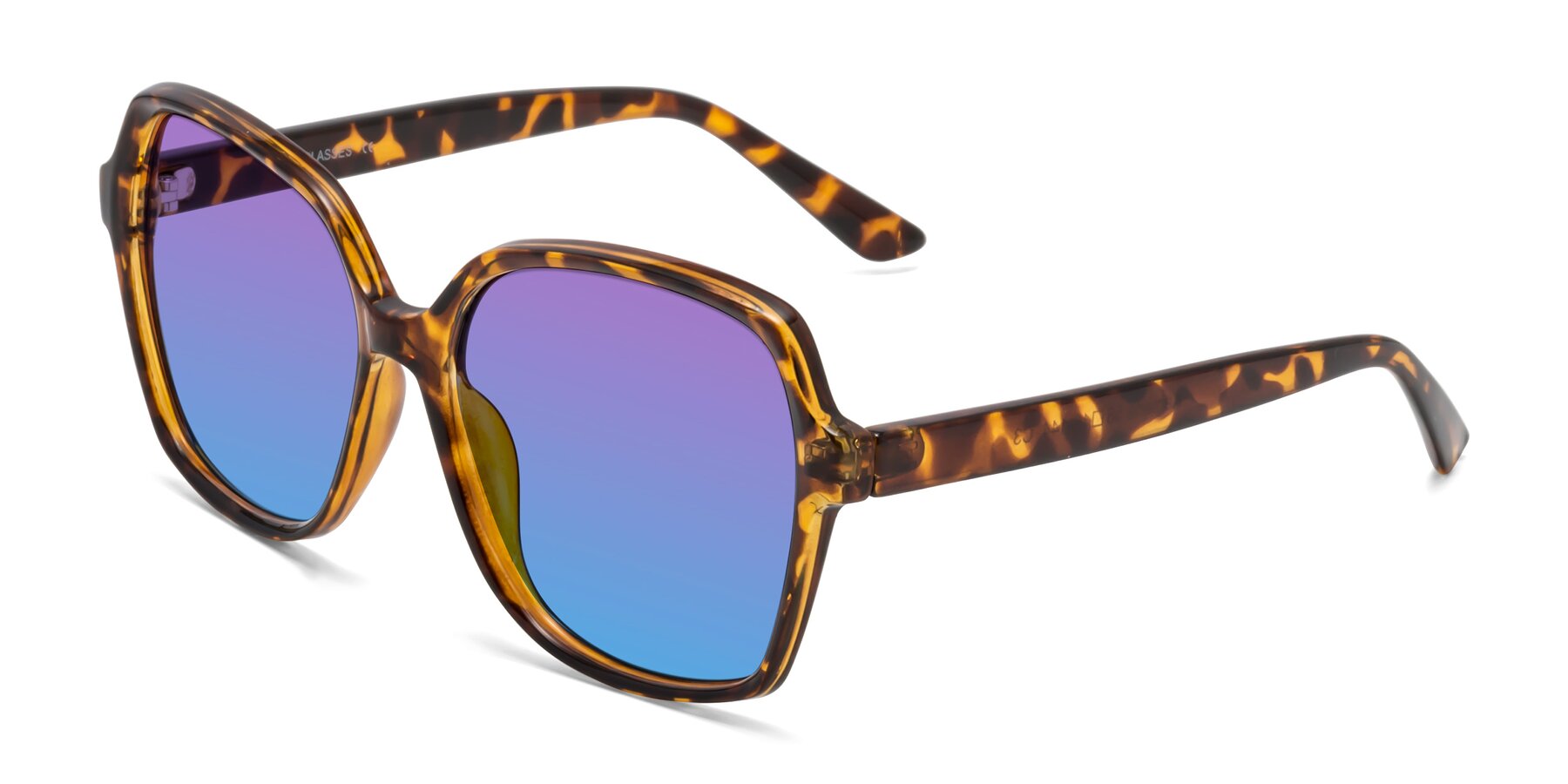 Angle of Kamana in Tortoise with Purple / Blue Gradient Lenses