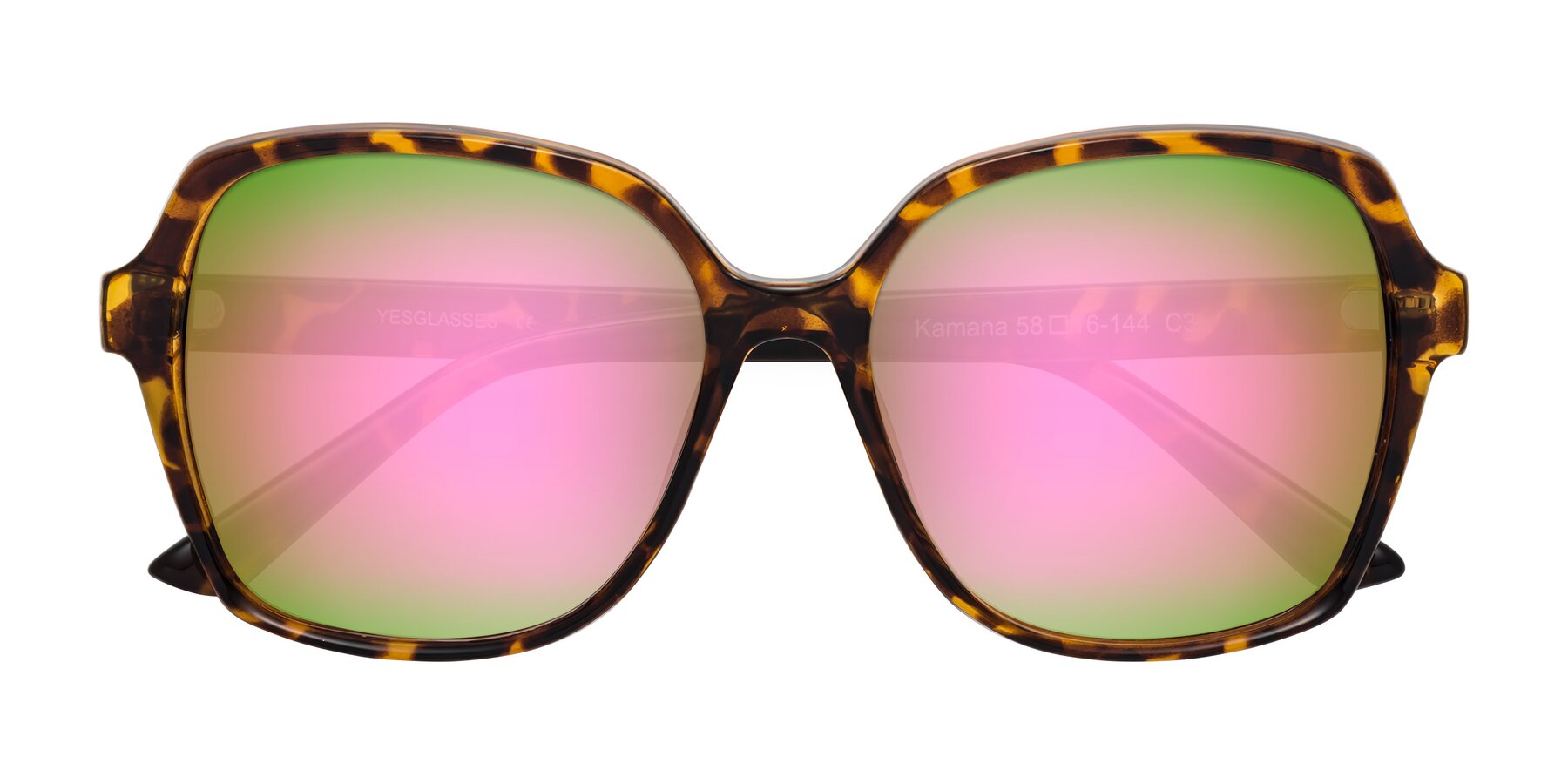 Folded Front of Kamana in Tortoise with Pink Mirrored Lenses