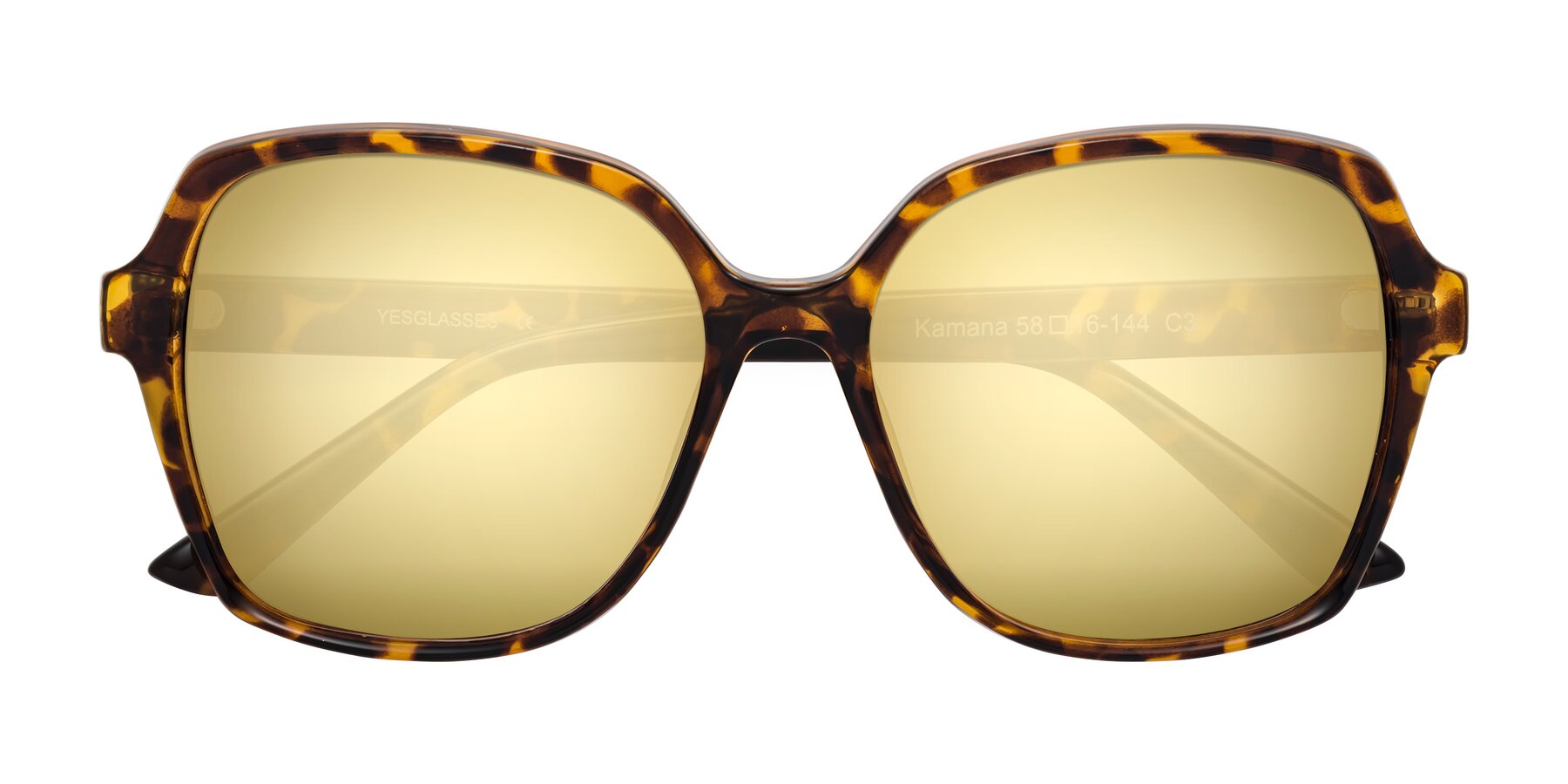 Folded Front of Kamana in Tortoise with Gold Mirrored Lenses