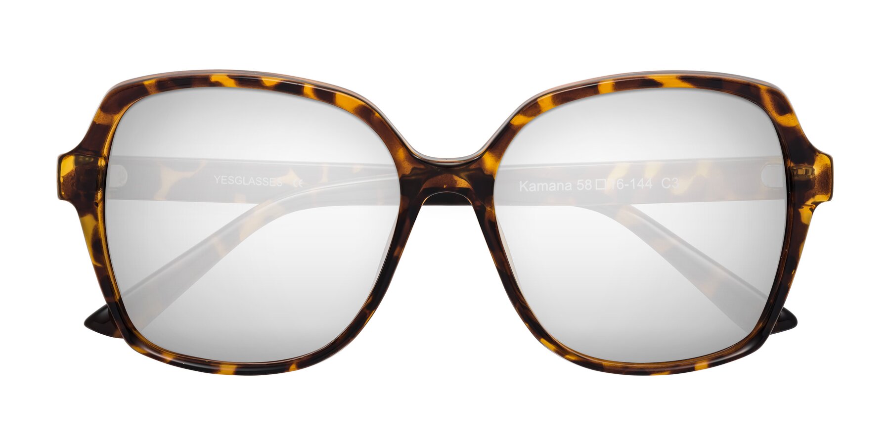 Folded Front of Kamana in Tortoise with Silver Mirrored Lenses