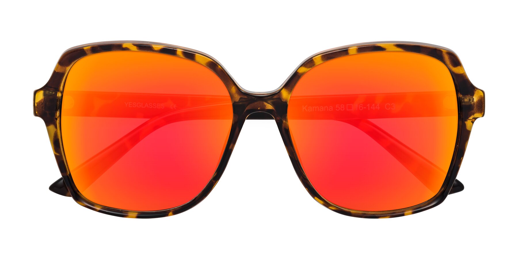 Folded Front of Kamana in Tortoise with Red Gold Mirrored Lenses