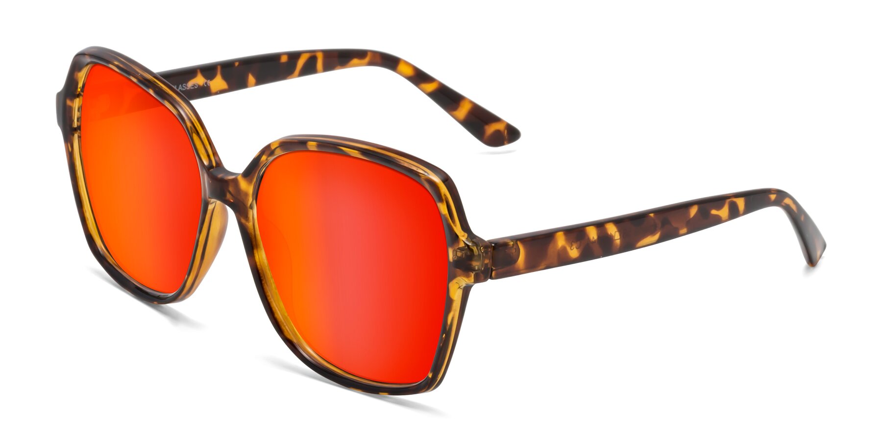 Angle of Kamana in Tortoise with Red Gold Mirrored Lenses