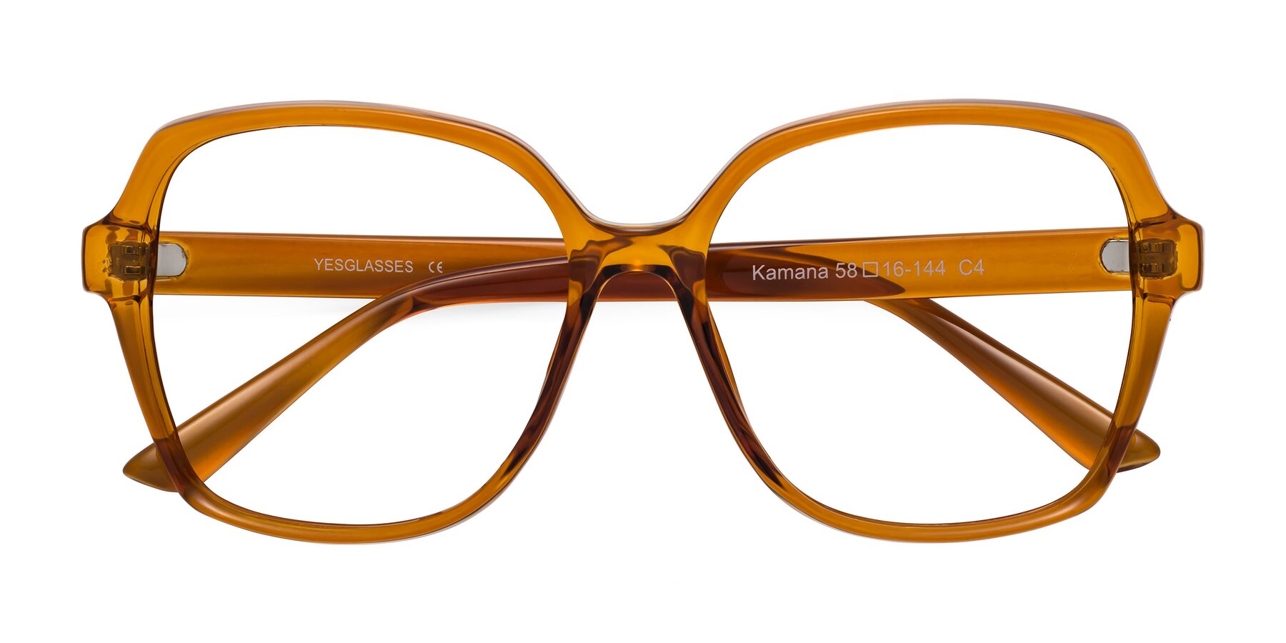 Folded Front of Kamana in Maple Syrup with Clear Reading Eyeglass Lenses