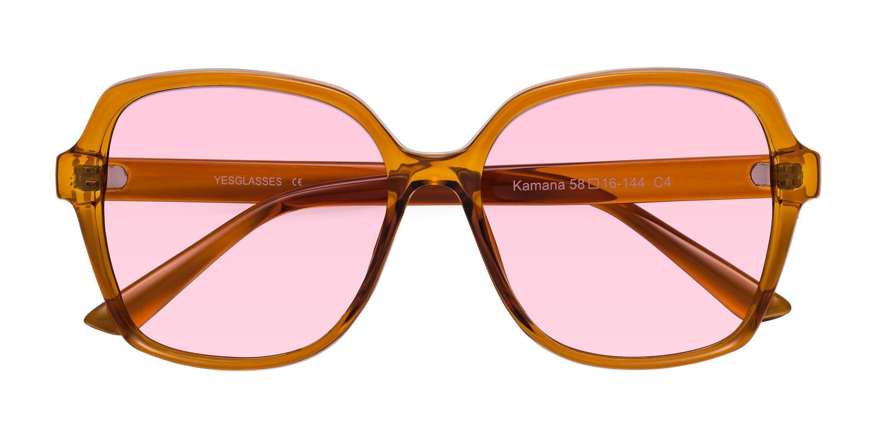 Folded Front of Kamana in Maple Syrup with Light Pink Tinted Lenses