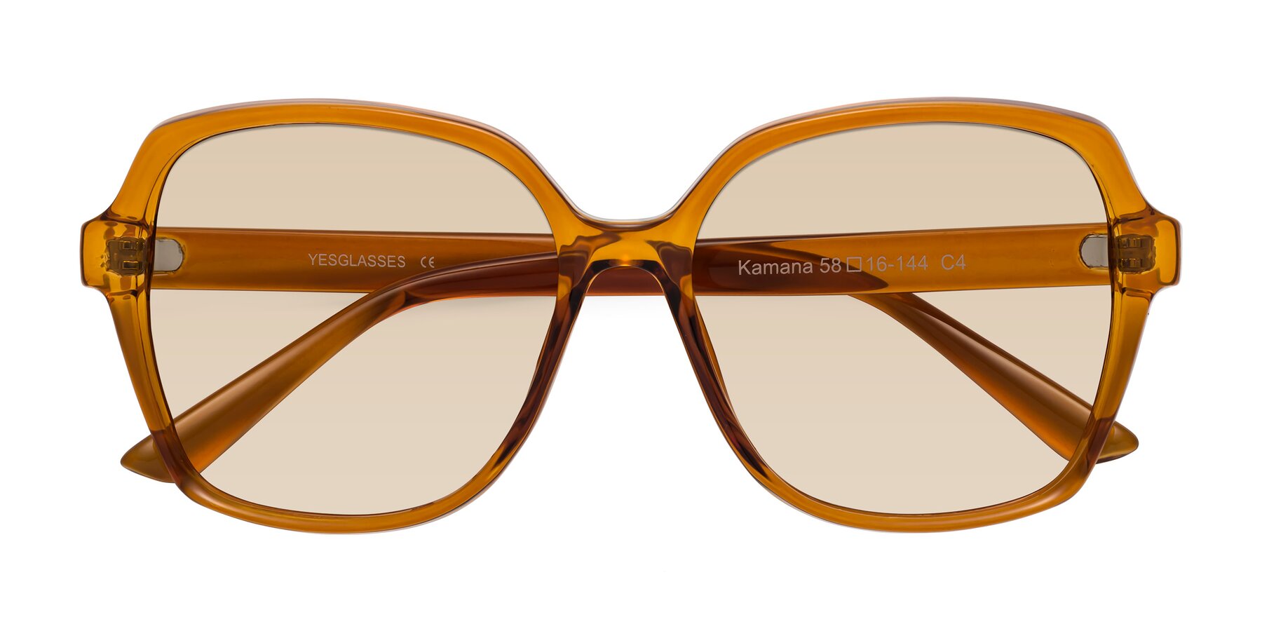 Folded Front of Kamana in Maple Syrup with Light Brown Tinted Lenses