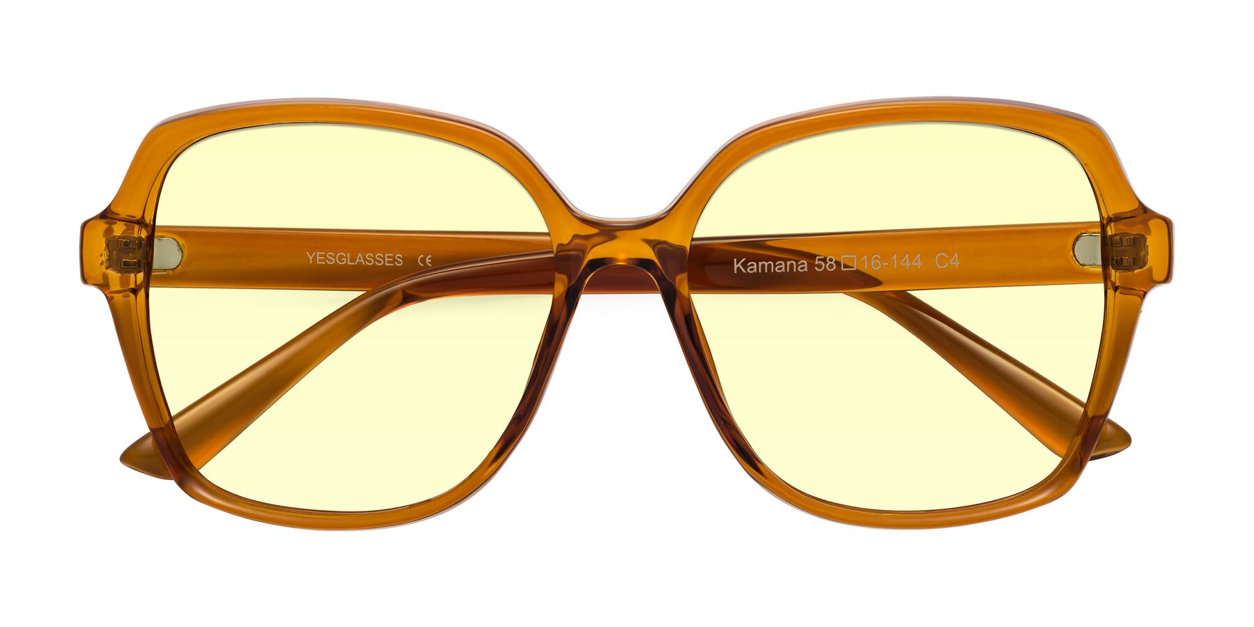 Folded Front of Kamana in Maple Syrup with Light Yellow Tinted Lenses