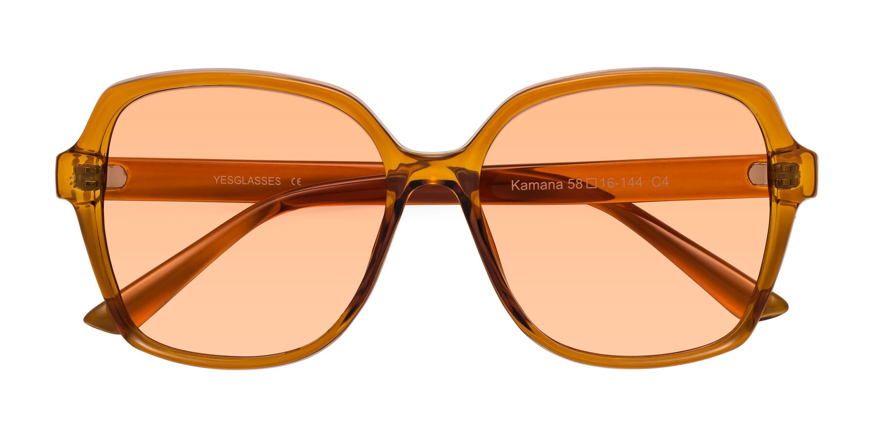 Folded Front of Kamana in Maple Syrup with Light Orange Tinted Lenses
