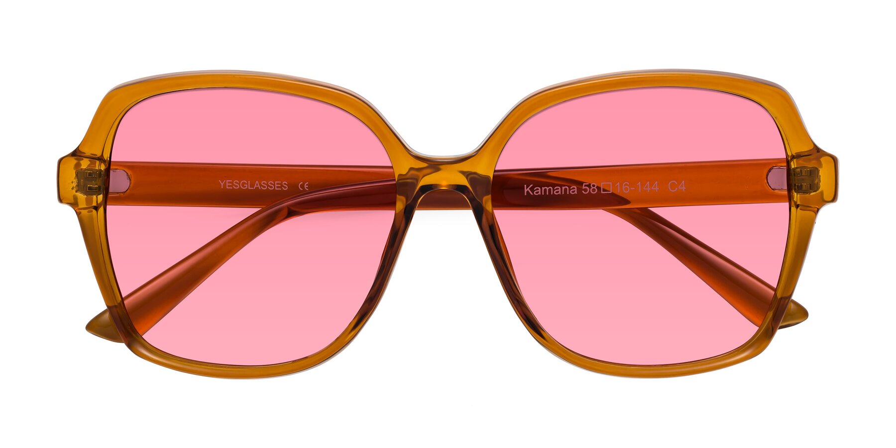 Folded Front of Kamana in Maple Syrup with Pink Tinted Lenses