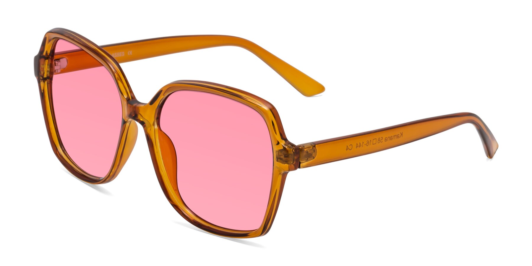 Angle of Kamana in Maple Syrup with Pink Tinted Lenses