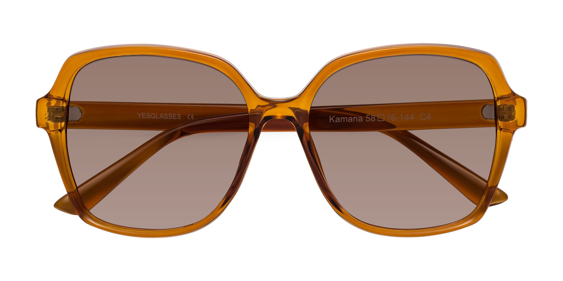 Folded Front of Kamana in Maple Syrup with Medium Brown Tinted Lenses