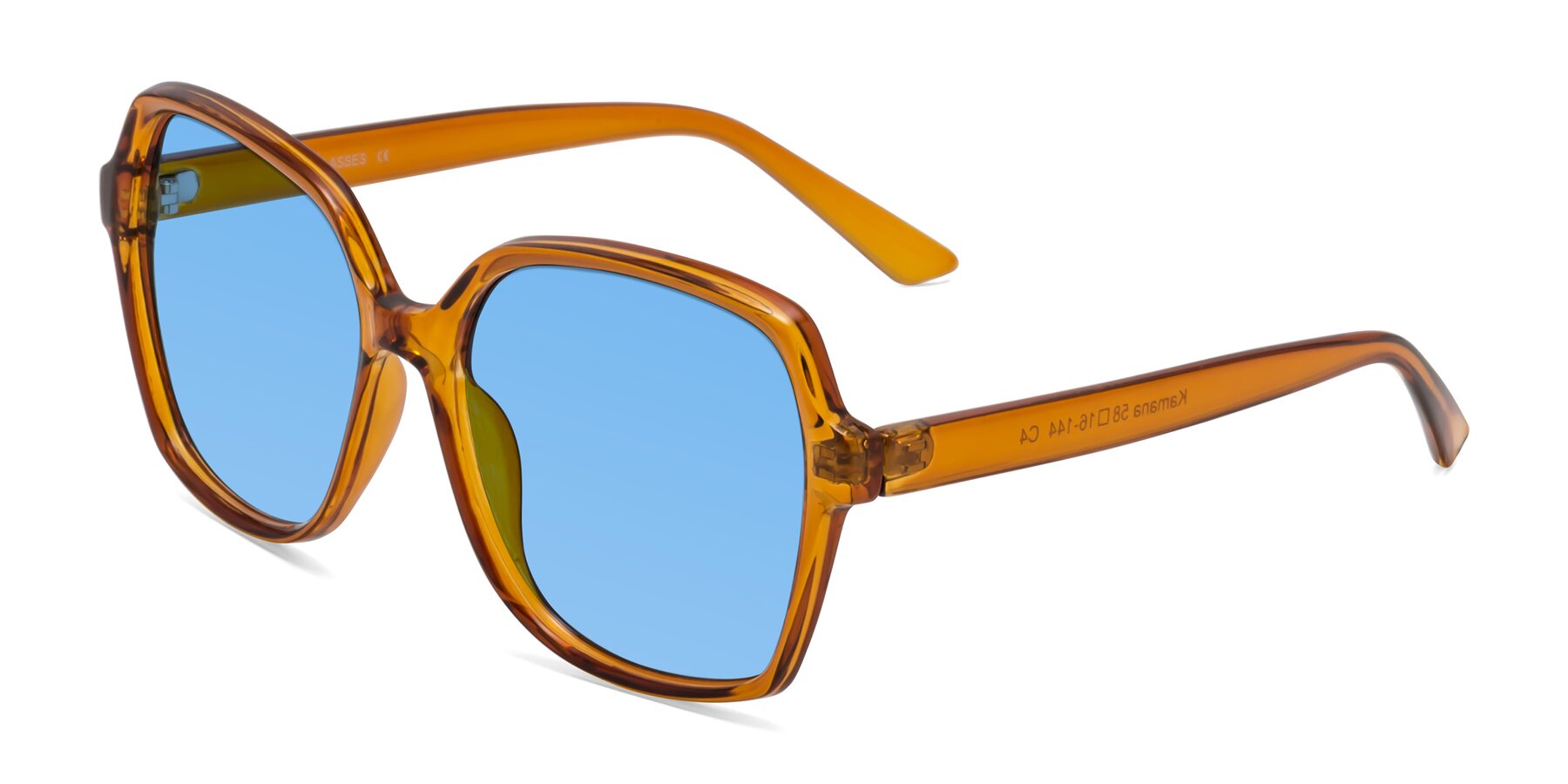 Angle of Kamana in Maple Syrup with Medium Blue Tinted Lenses