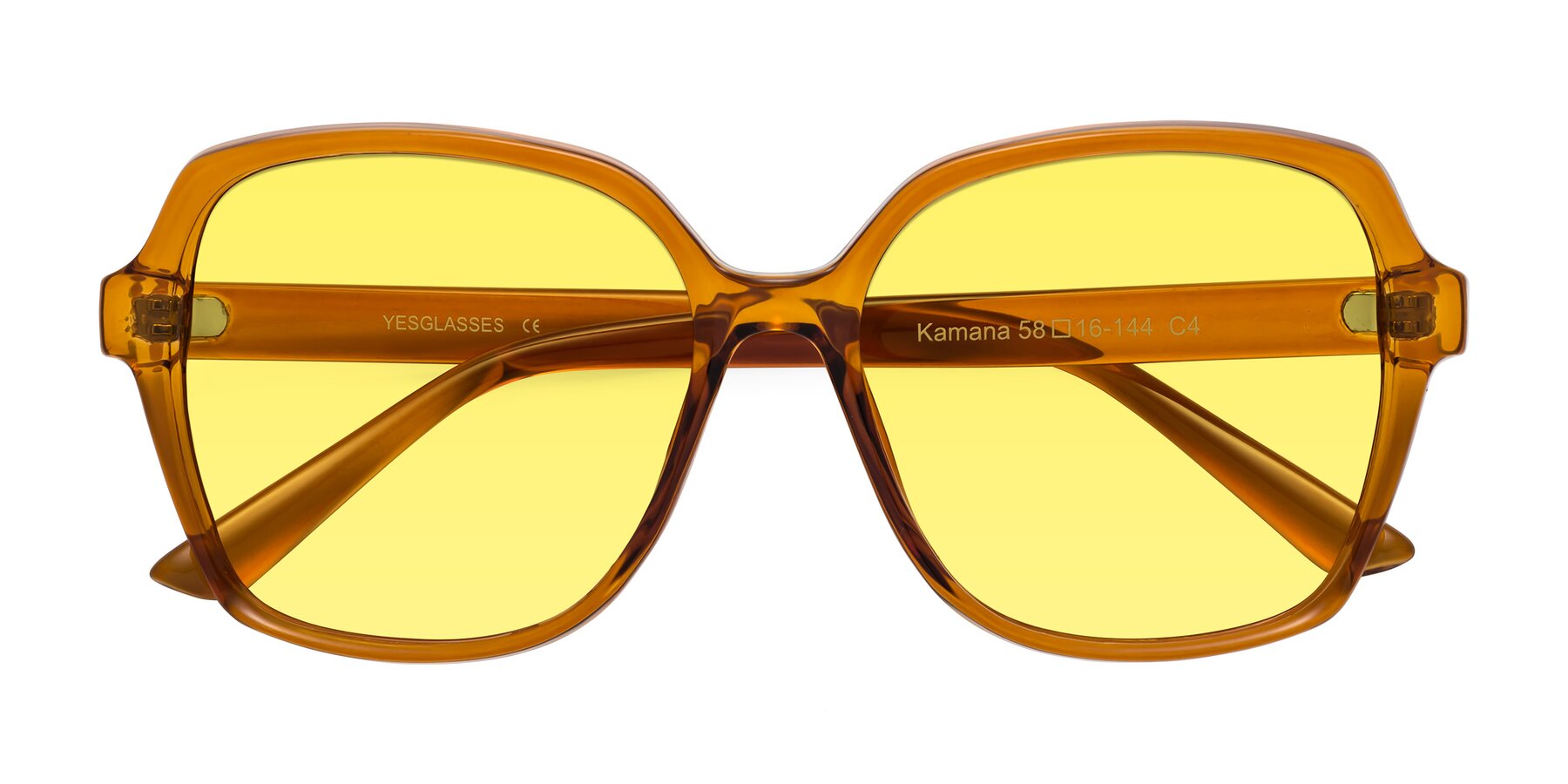 Folded Front of Kamana in Maple Syrup with Medium Yellow Tinted Lenses