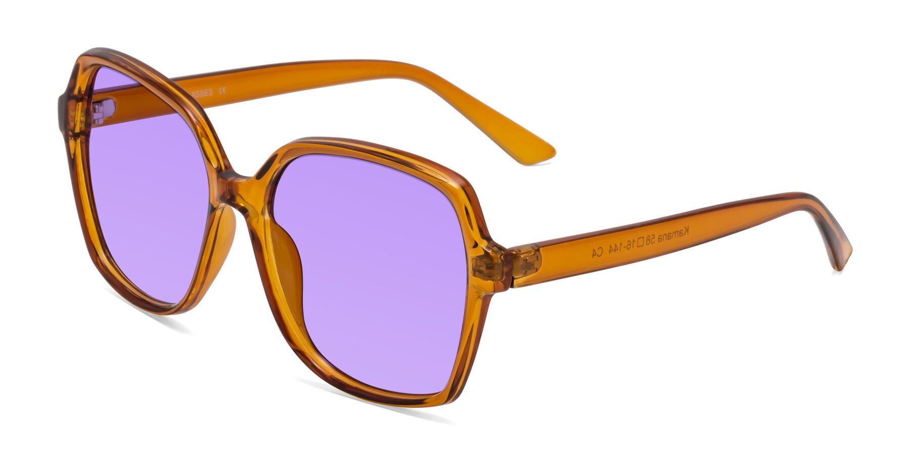 Angle of Kamana in Maple Syrup with Medium Purple Tinted Lenses