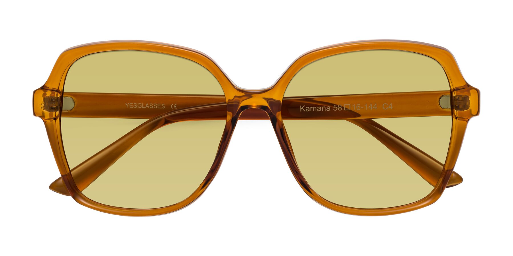Folded Front of Kamana in Maple Syrup with Medium Champagne Tinted Lenses