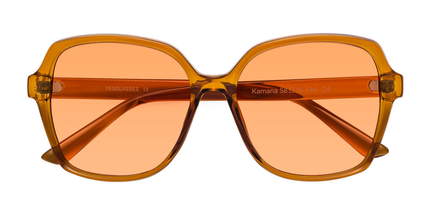 Folded Front of Kamana in Maple Syrup with Medium Orange Tinted Lenses