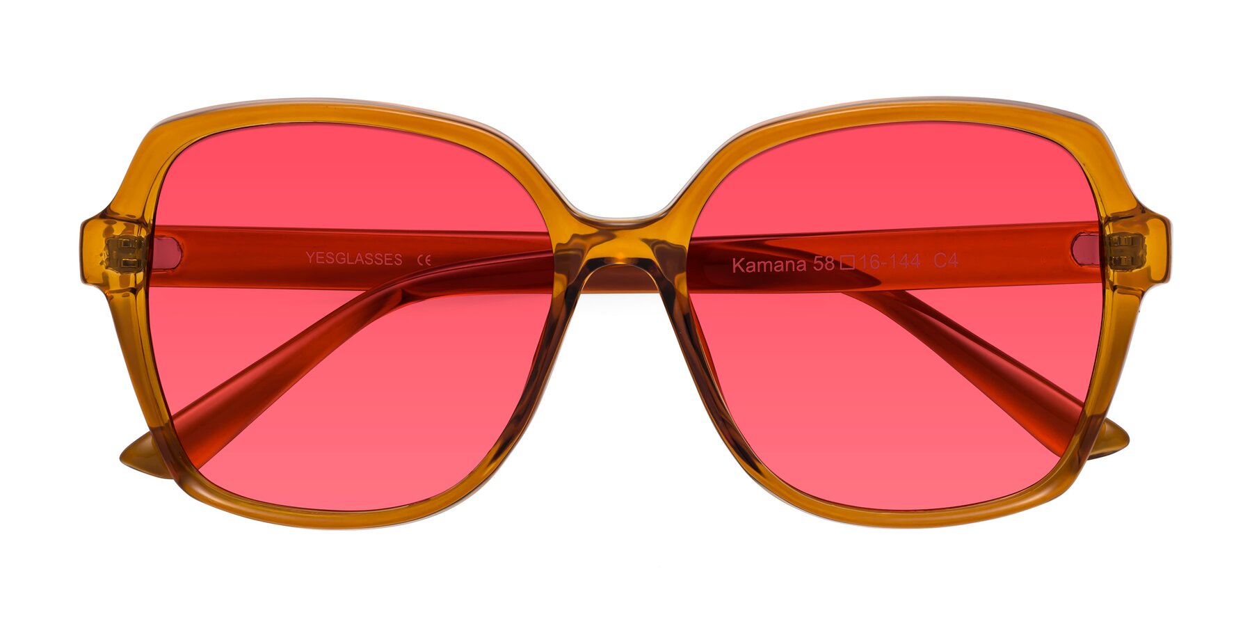 Folded Front of Kamana in Maple Syrup with Red Tinted Lenses