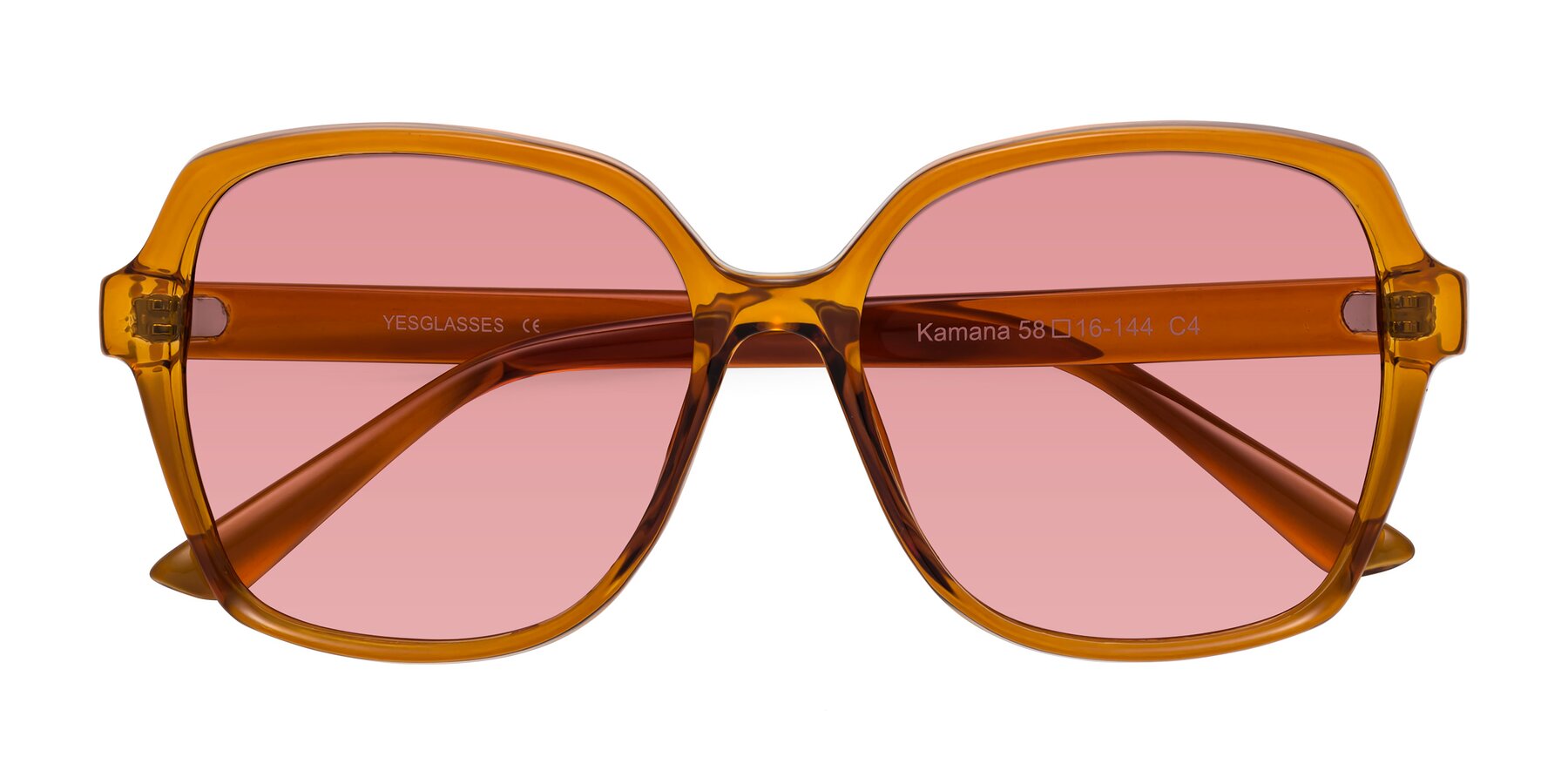 Folded Front of Kamana in Maple Syrup with Medium Garnet Tinted Lenses