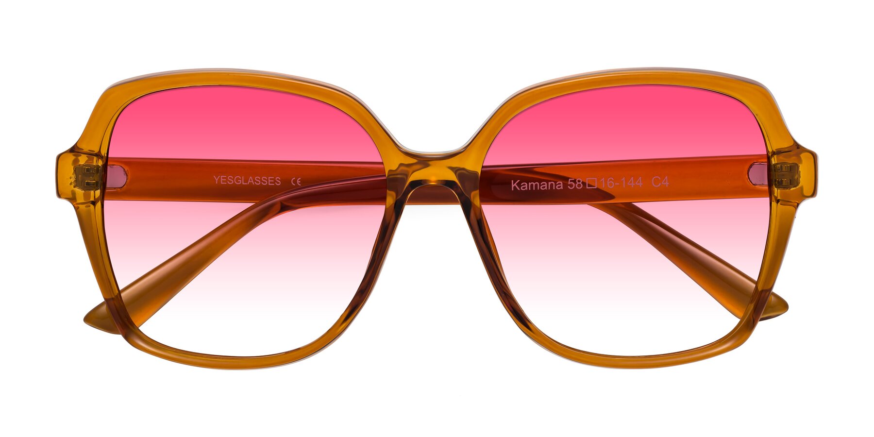 Folded Front of Kamana in Maple Syrup with Pink Gradient Lenses