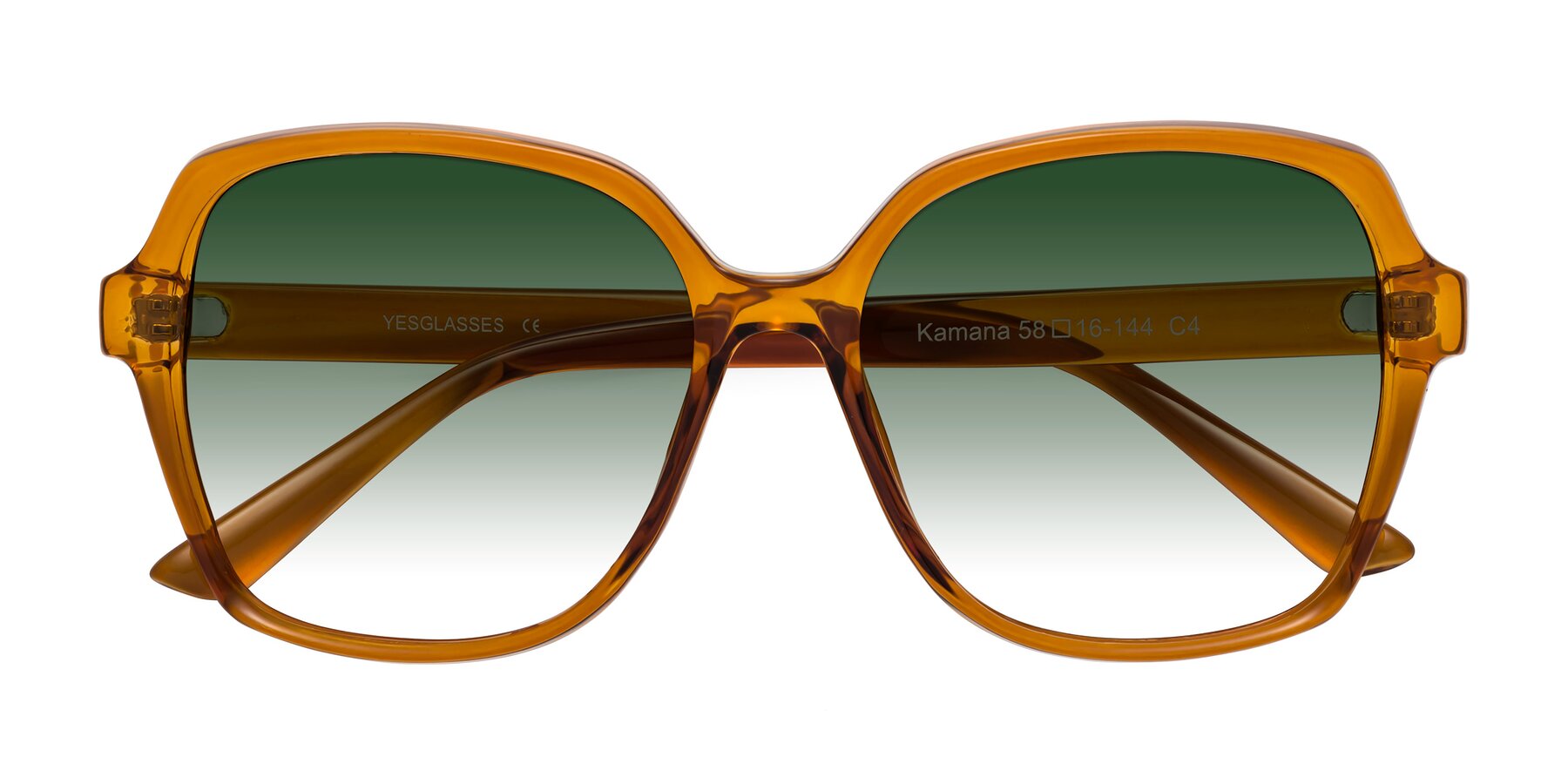 Folded Front of Kamana in Maple Syrup with Green Gradient Lenses