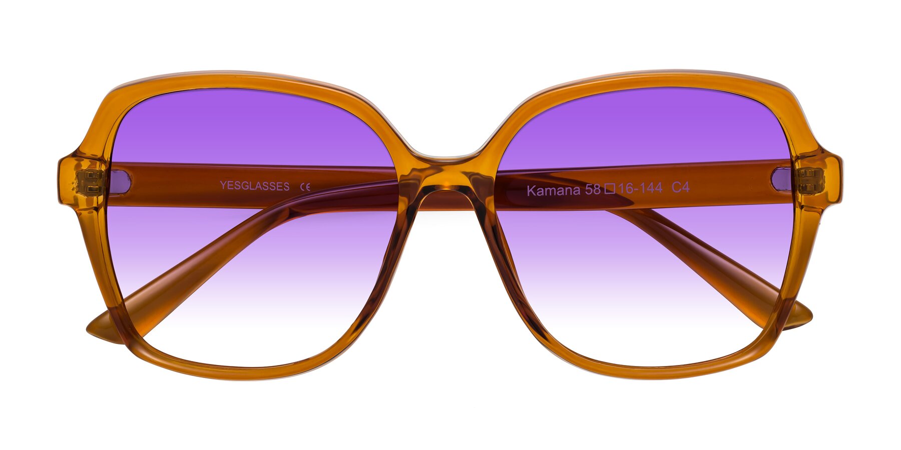 Folded Front of Kamana in Maple Syrup with Purple Gradient Lenses