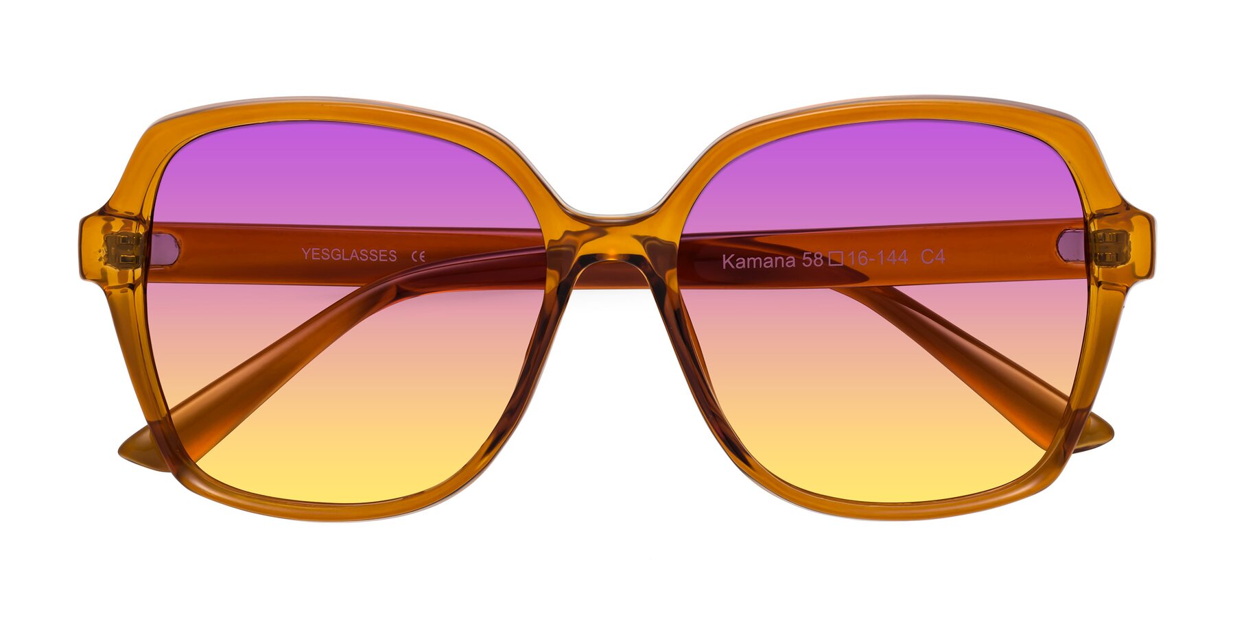 Folded Front of Kamana in Maple Syrup with Purple / Yellow Gradient Lenses