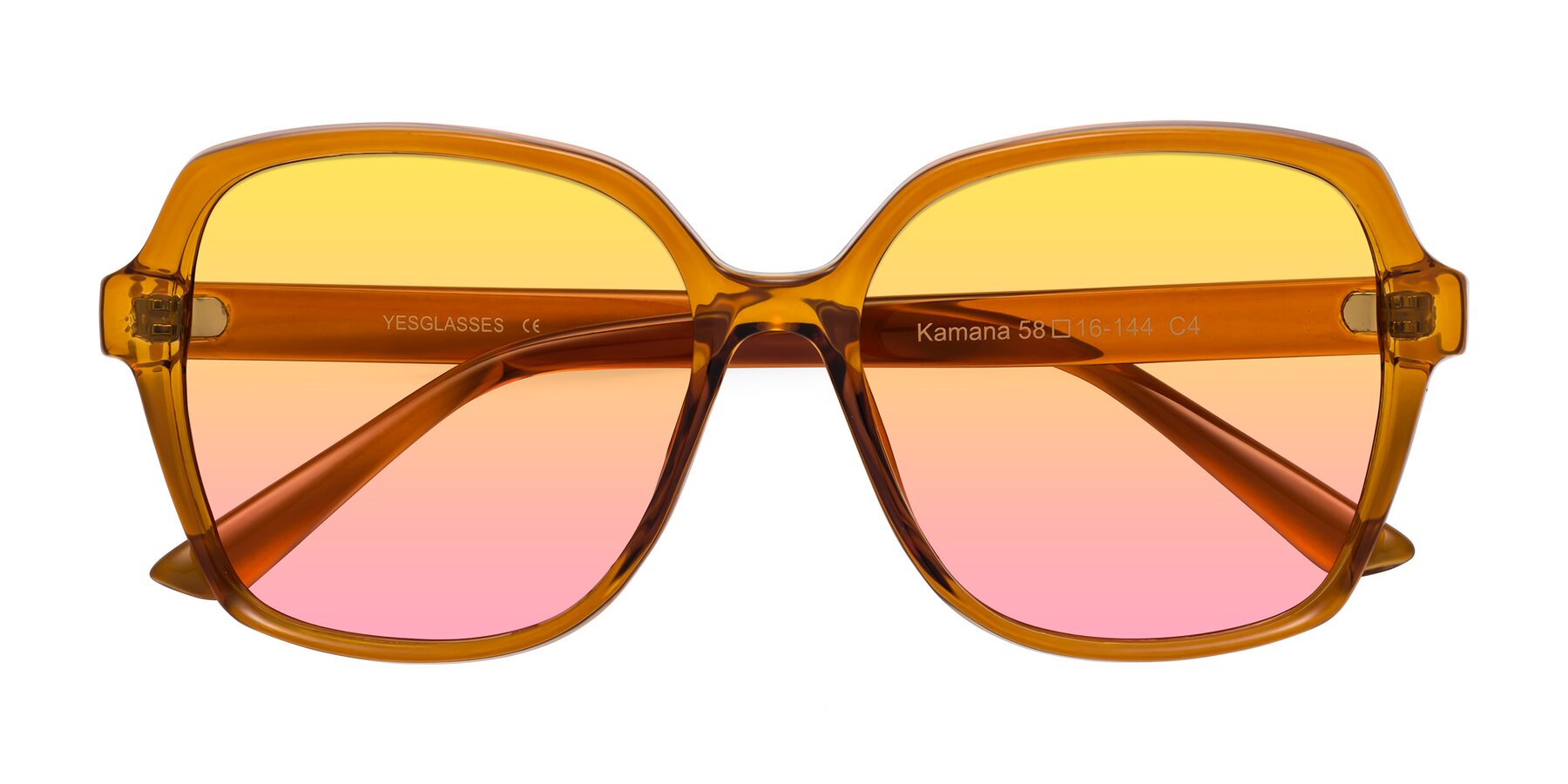 Folded Front of Kamana in Maple Syrup with Yellow / Pink Gradient Lenses