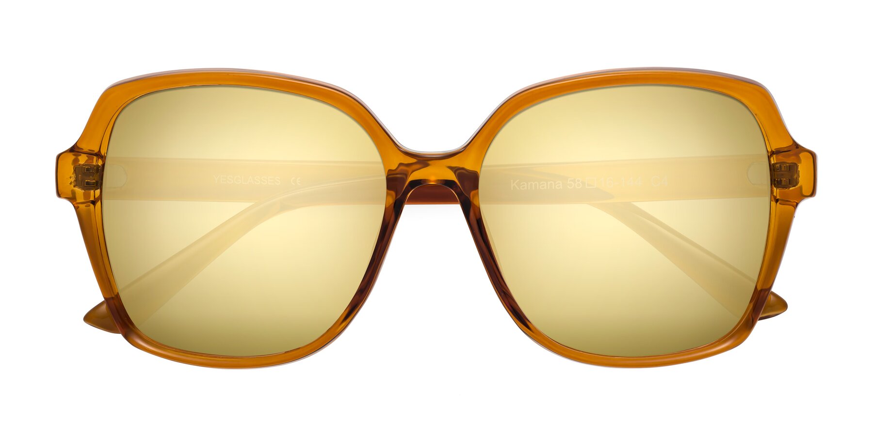 Folded Front of Kamana in Maple Syrup with Gold Mirrored Lenses
