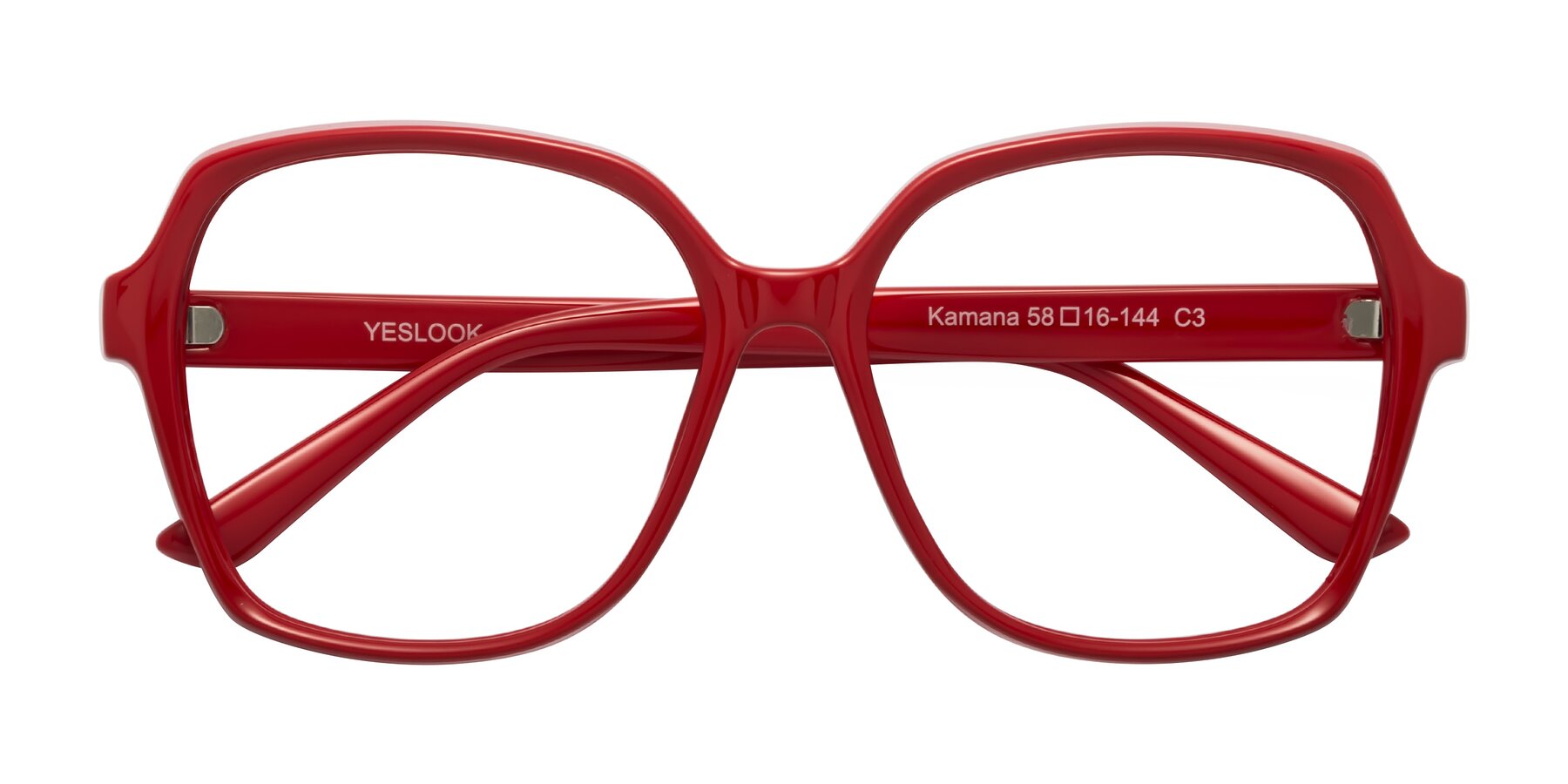 Folded Front of Kamana in Red with Clear Reading Eyeglass Lenses