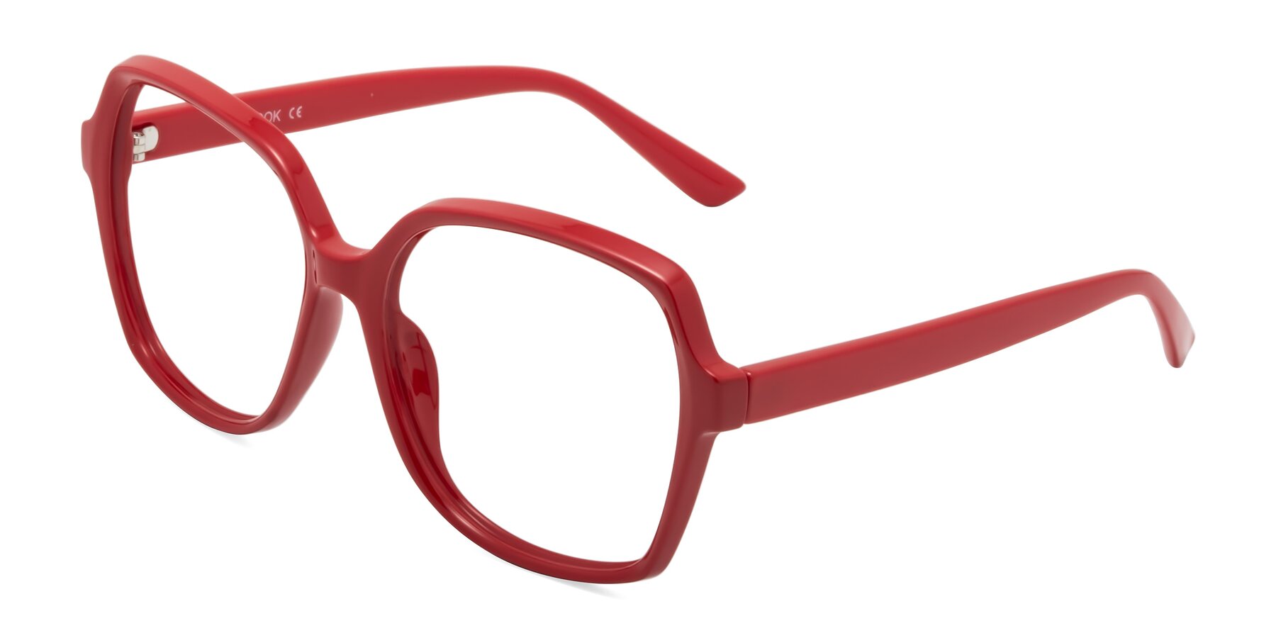 Angle of Kamana in Red with Clear Reading Eyeglass Lenses