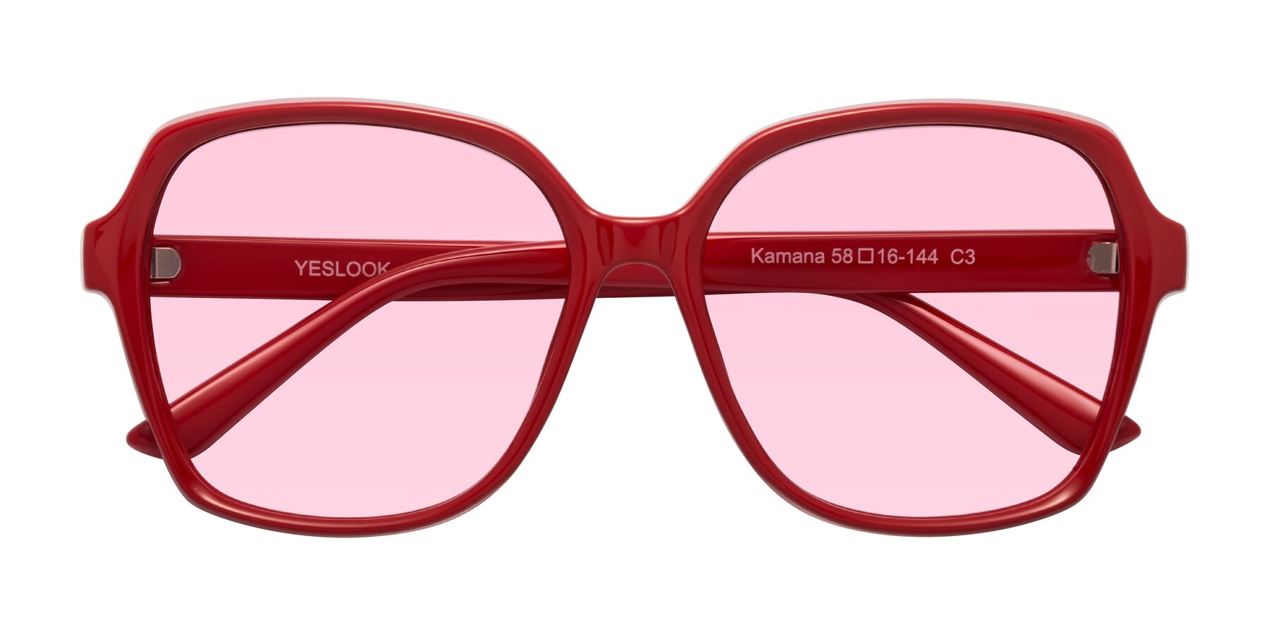 Folded Front of Kamana in Red with Light Pink Tinted Lenses