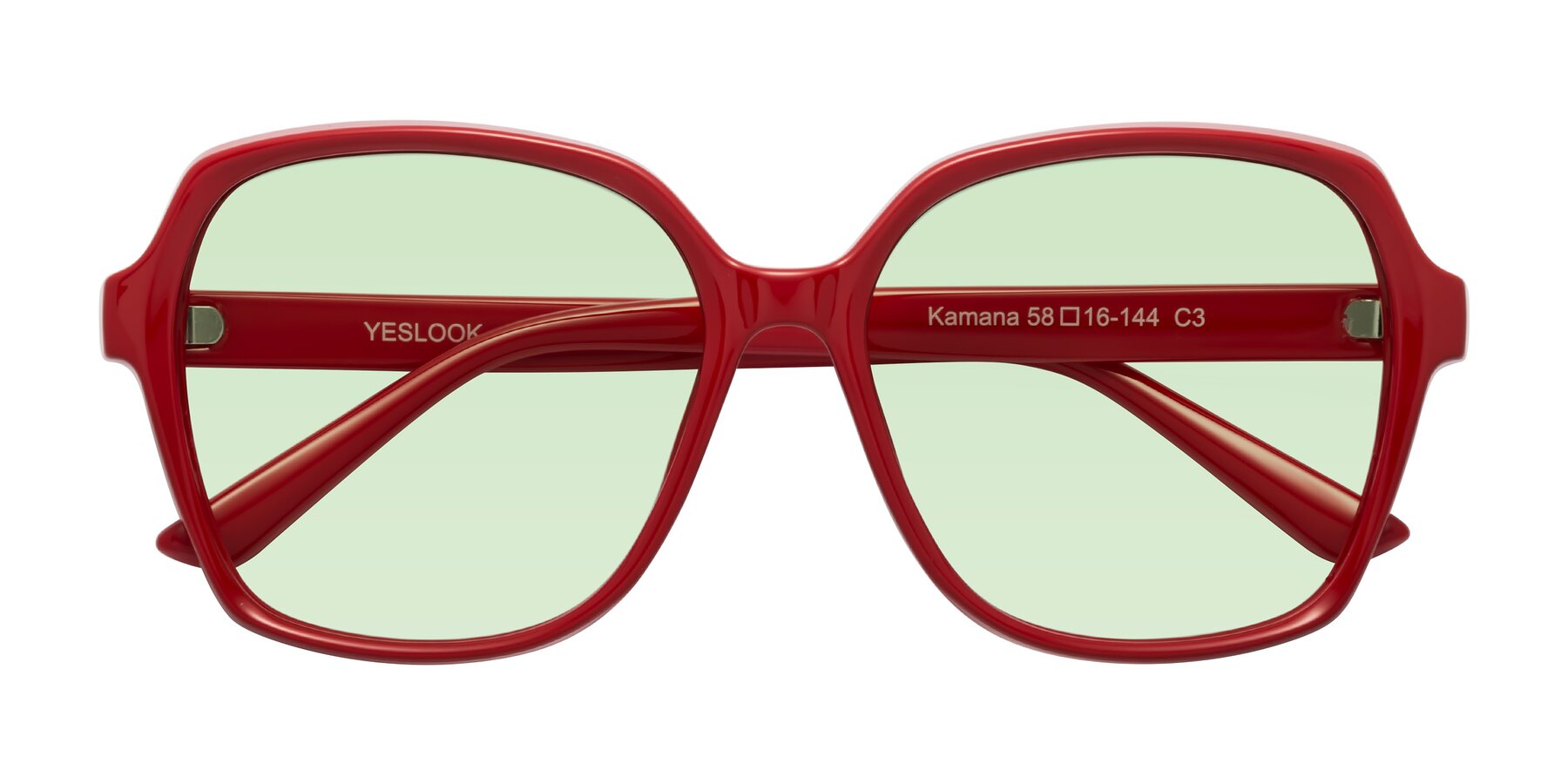 Folded Front of Kamana in Red with Light Green Tinted Lenses