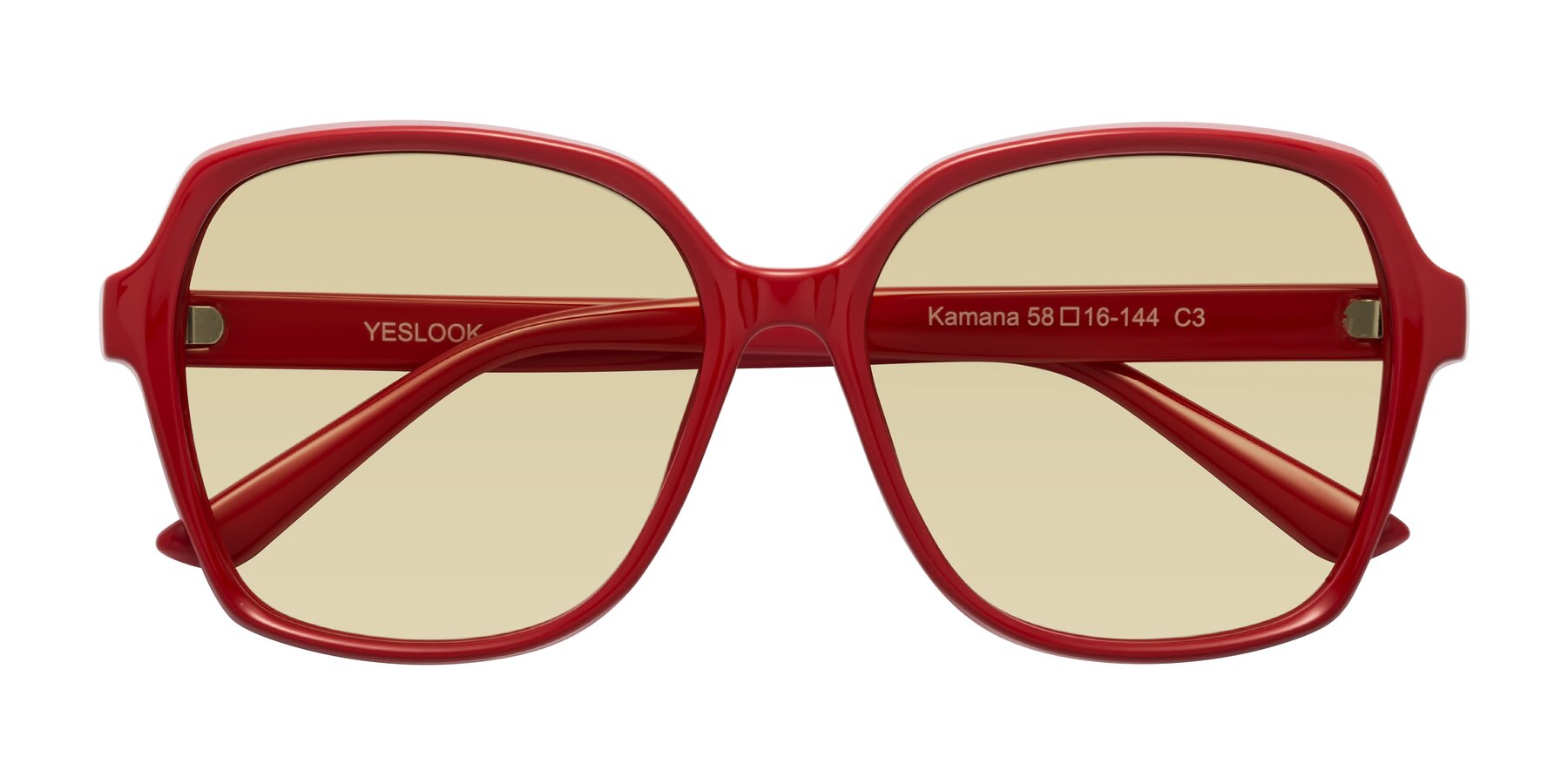Folded Front of Kamana in Red with Light Champagne Tinted Lenses