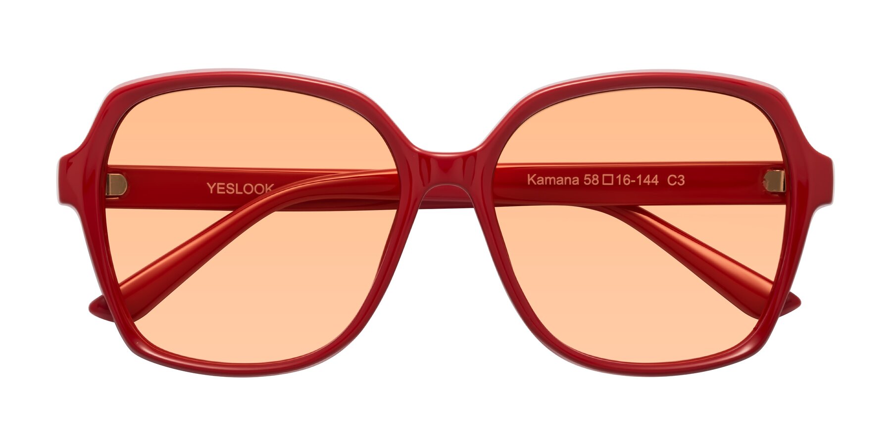 Folded Front of Kamana in Red with Light Orange Tinted Lenses