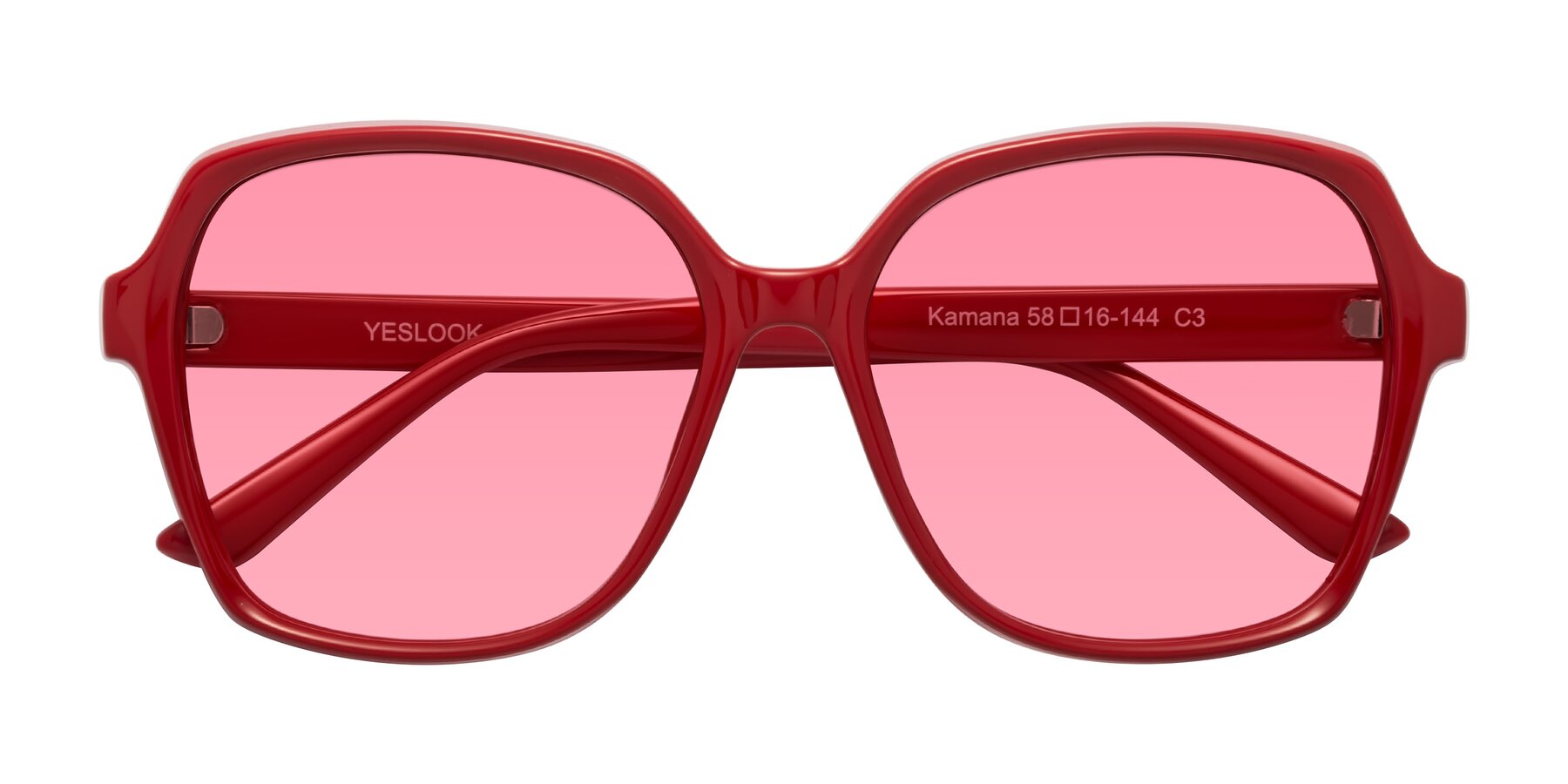 Folded Front of Kamana in Red with Pink Tinted Lenses