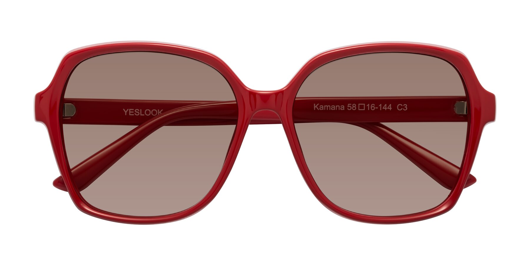 Folded Front of Kamana in Red with Medium Brown Tinted Lenses