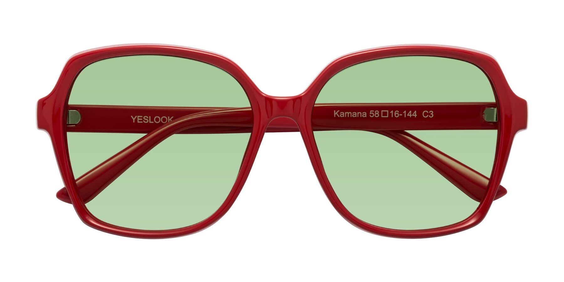 Folded Front of Kamana in Red with Medium Green Tinted Lenses