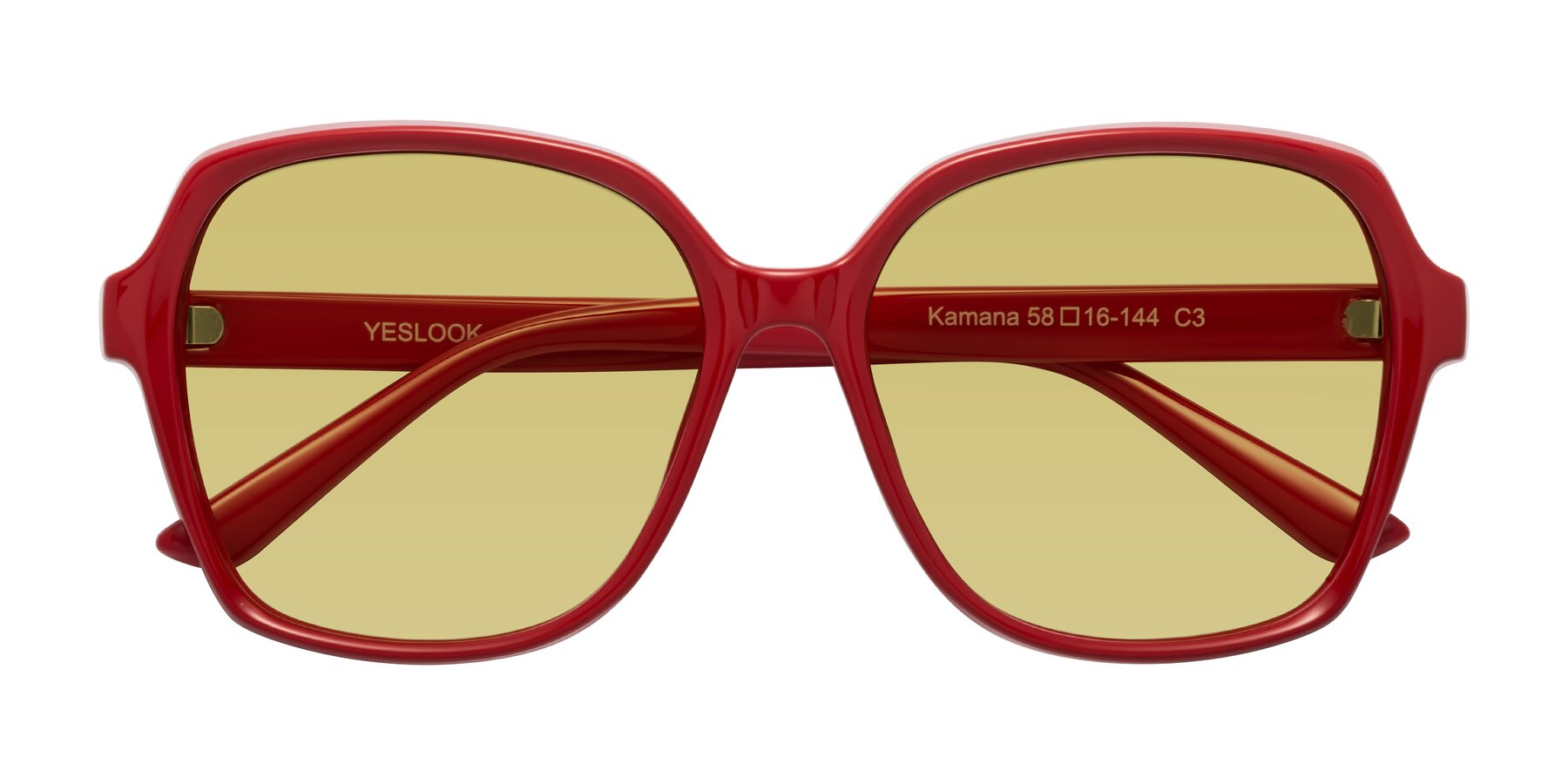Folded Front of Kamana in Red with Medium Champagne Tinted Lenses