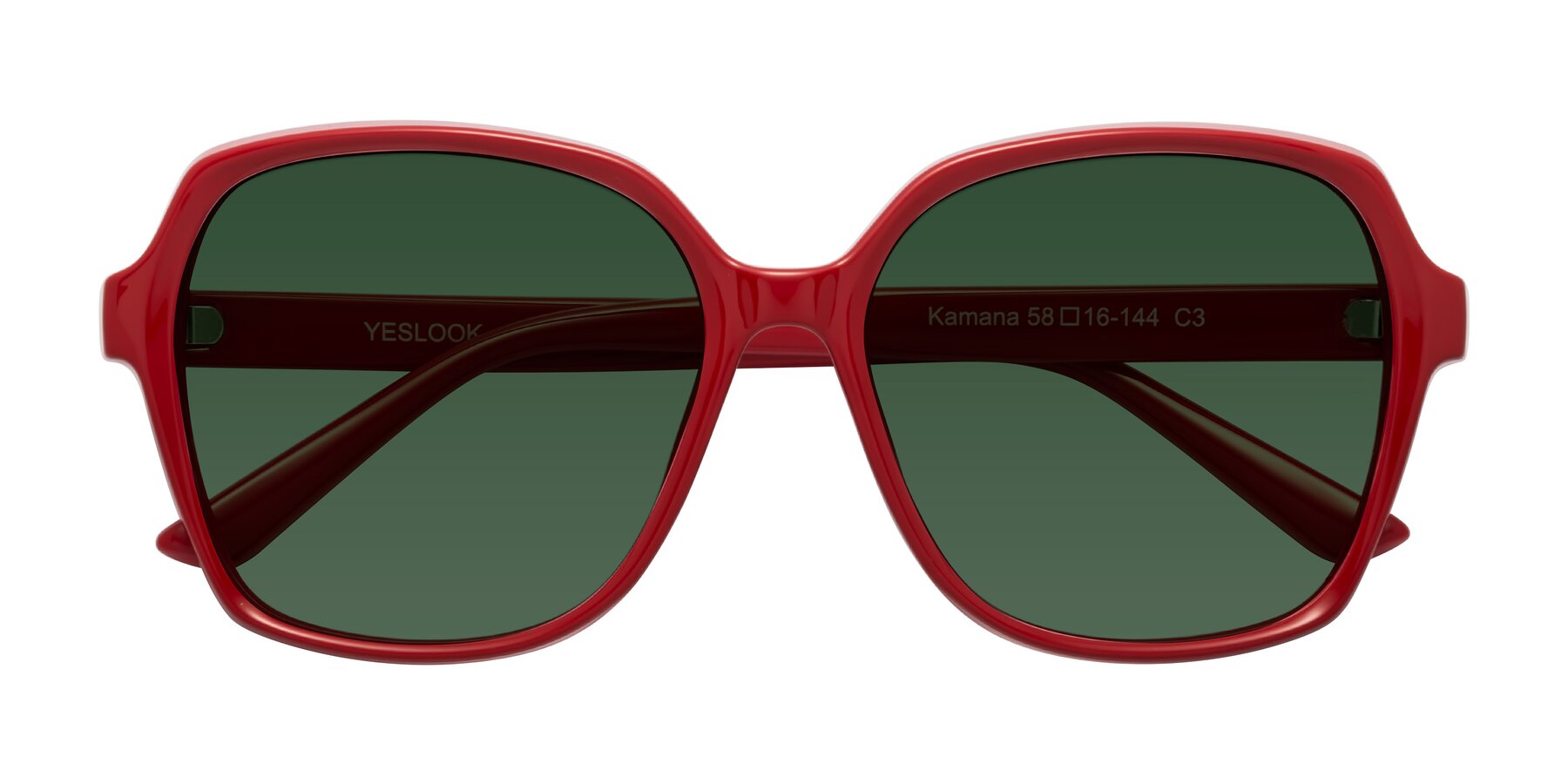 Folded Front of Kamana in Red with Green Tinted Lenses