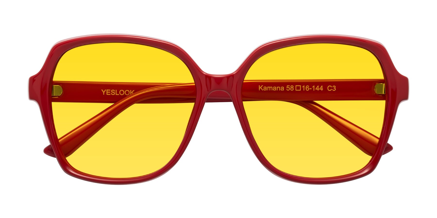 Folded Front of Kamana in Red with Yellow Tinted Lenses