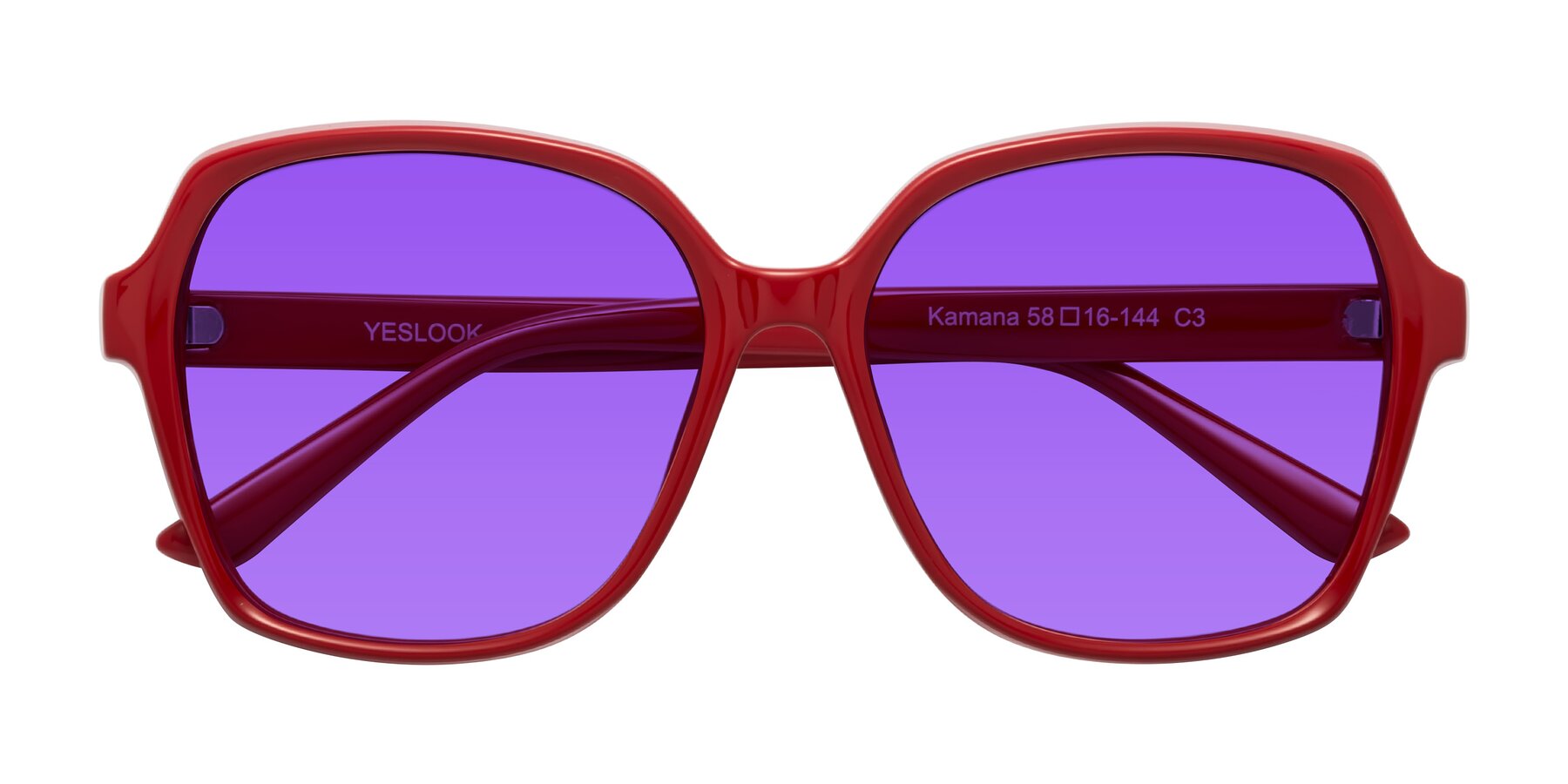 Folded Front of Kamana in Red with Purple Tinted Lenses