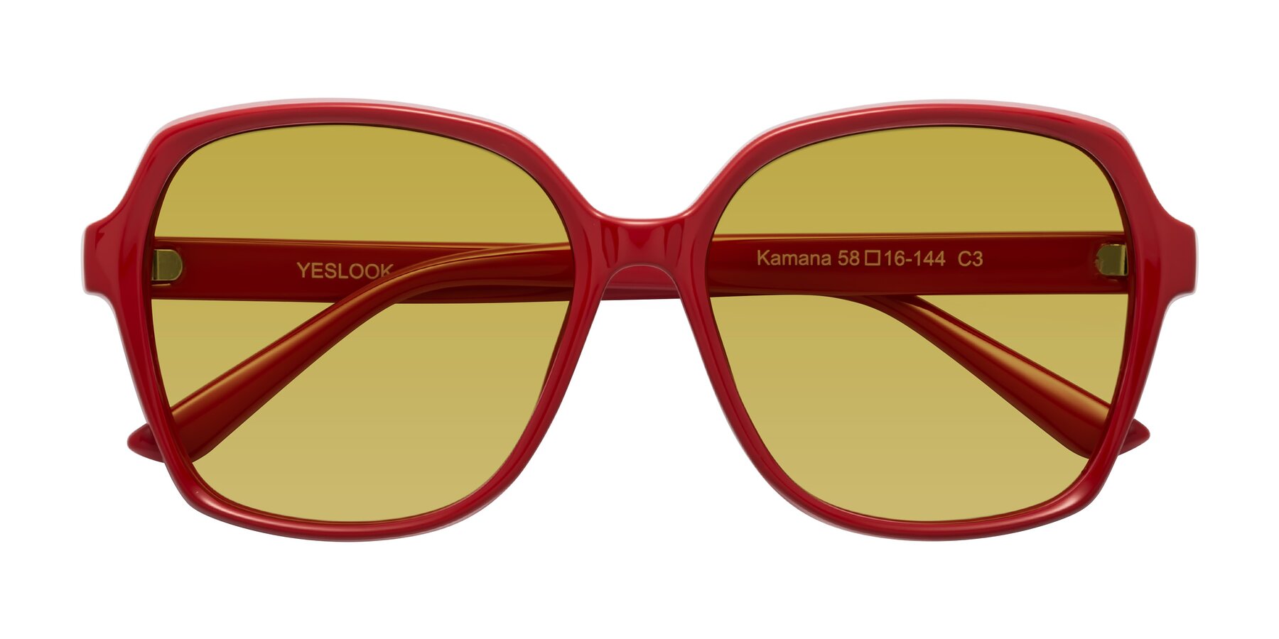 Folded Front of Kamana in Red with Champagne Tinted Lenses