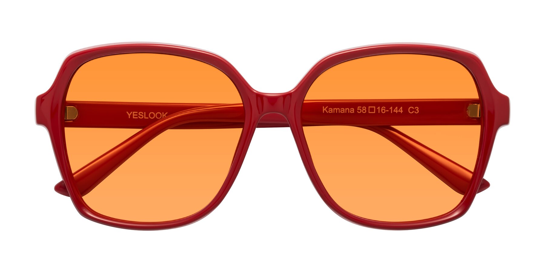 Folded Front of Kamana in Red with Orange Tinted Lenses