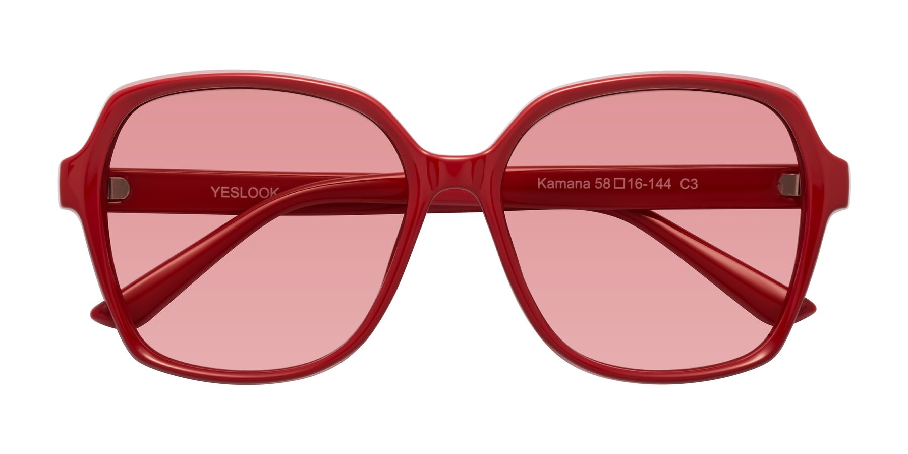 Folded Front of Kamana in Red with Medium Garnet Tinted Lenses