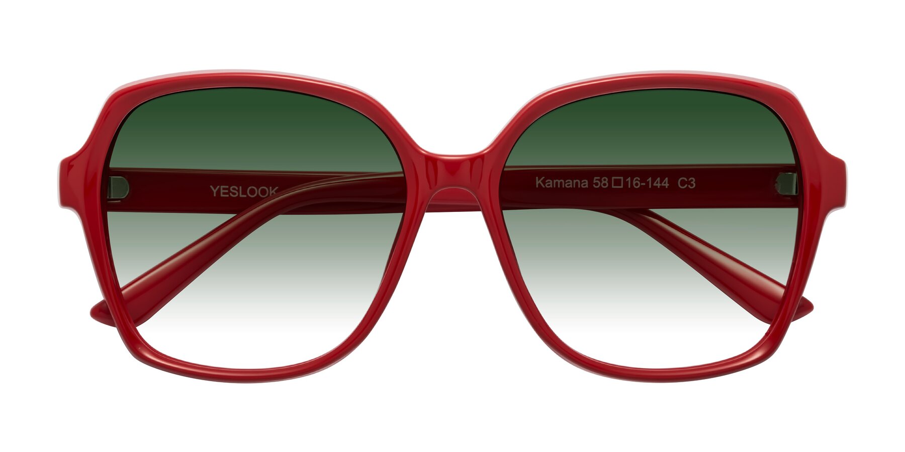 Folded Front of Kamana in Red with Green Gradient Lenses