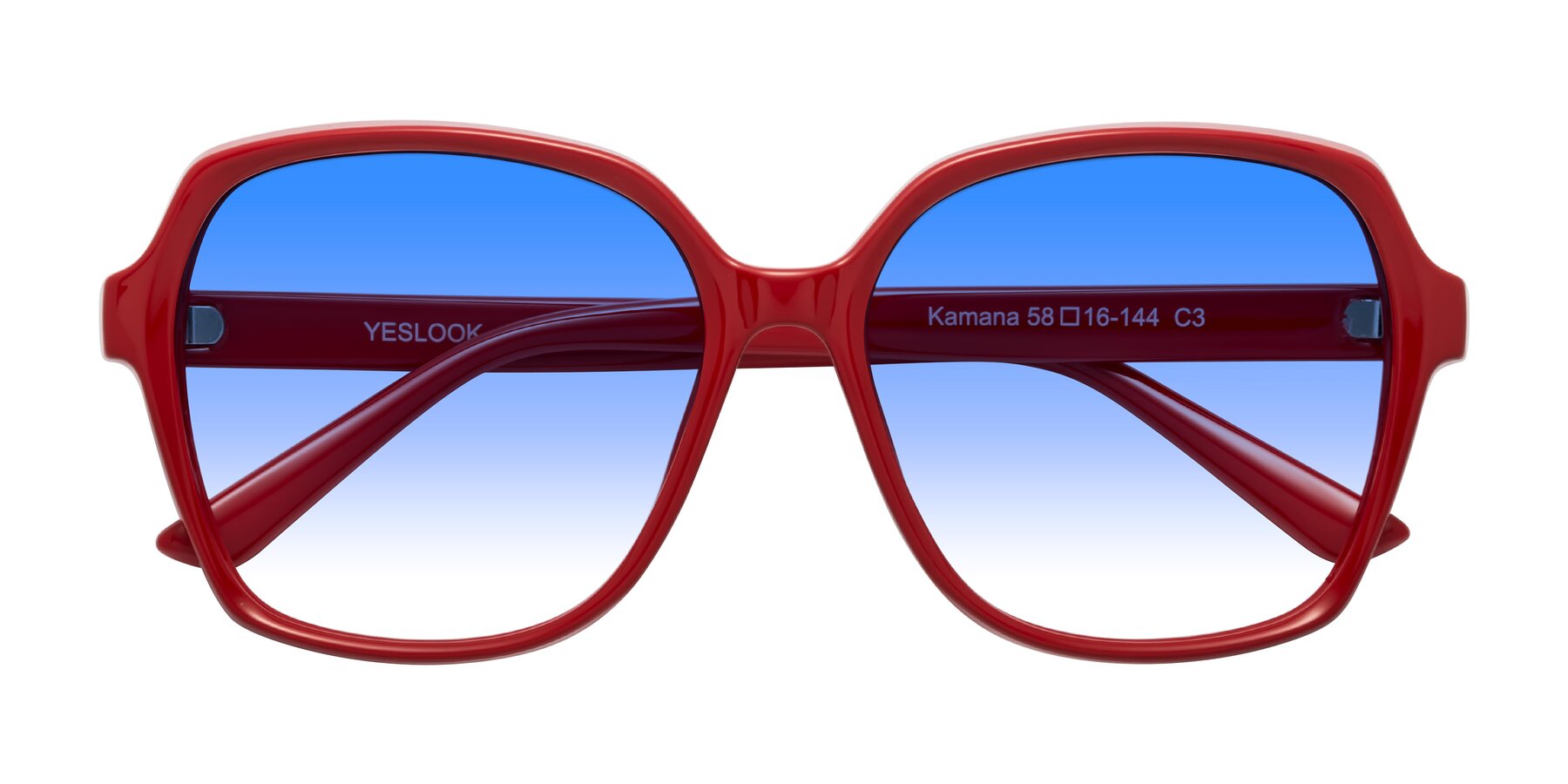 Folded Front of Kamana in Red with Blue Gradient Lenses
