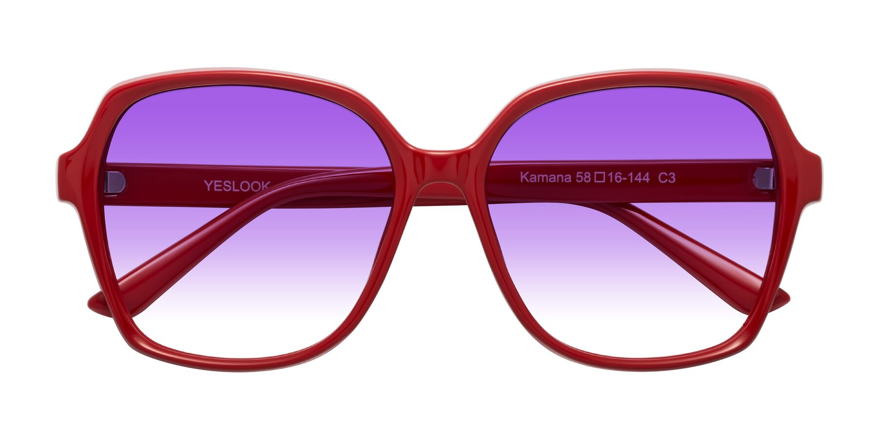 Folded Front of Kamana in Red with Purple Gradient Lenses