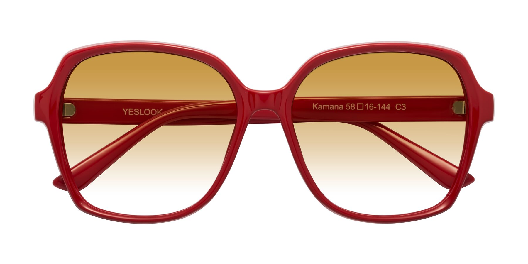 Folded Front of Kamana in Red with Champagne Gradient Lenses